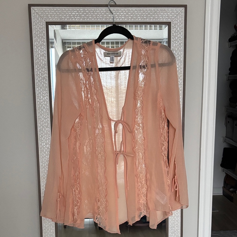 Urban Outfitters Peach Sheer Lace Blouse